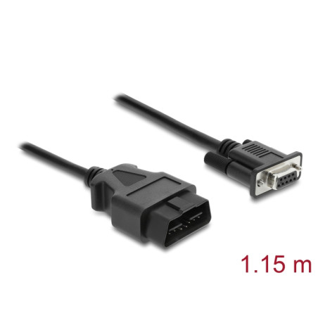 Delock Adapterkabel OBD-2 Stecker auf Sub-D 9 Pin Buchse mit Schrauben 1,15 m