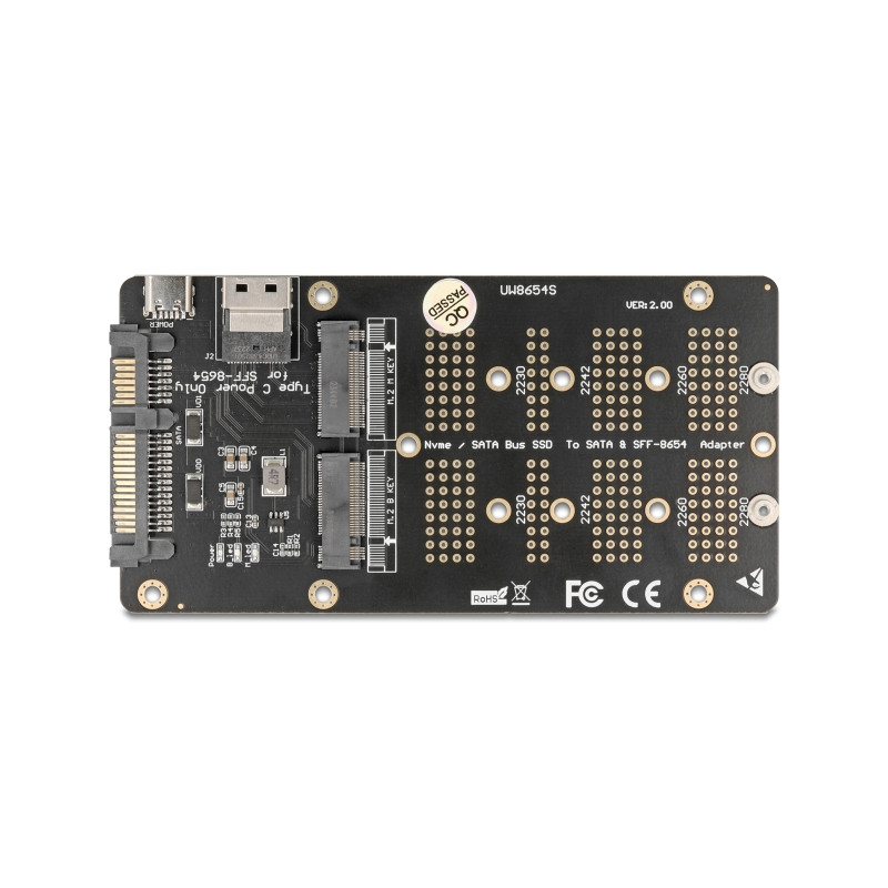 Delock Konverter M.2 Key M NVMe SSD zu SFF-8654 und M.2 Key B SATA SSD zu SATA