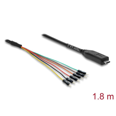 Delock Konverter USB 2.0 Type-C™ zu UART TTL (3,3 V) Schnittstelle mit 6 x Pfostenstecker TX/RX/CTS/RTS und 3,3 V Ausgangsspannu