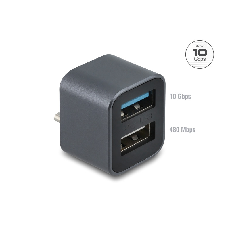 Delock Mini USB Hub USB Type-C™ Stecker zu 1 x USB 10 Gbps USB Typ-A und 1 x USB 2.0 Typ-A
