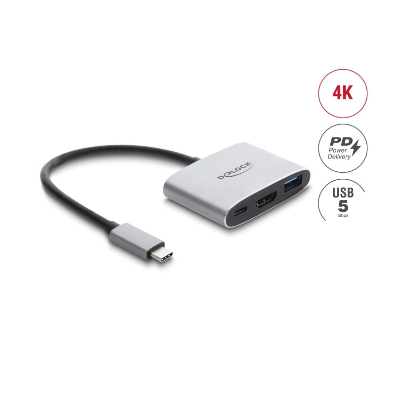 Delock USB Type-C™ Adapter zu HDMI 4K 60 Hz mit USB Typ-A und USB Type-C™ PD 3.1 140 W