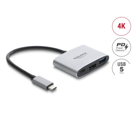 Delock USB Type-C™ Adapter zu HDMI 4K 60 Hz mit USB Typ-A und USB Type-C™ PD 3.1 140 W