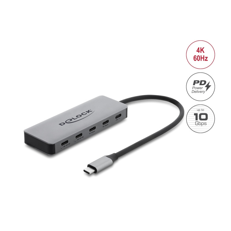 Delock 2 Port USB 10 Gbps Hub und 2 Port USB-C™ 4K mit PD 3.0 100 Watt