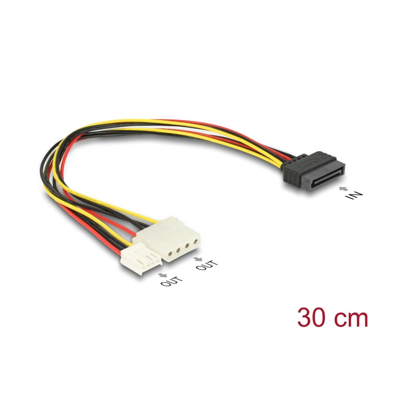 Delock Kabel Y-Power SATA Stecker 15 Pin - 4 Pin Molex Buchse + 4 Pin Floppy