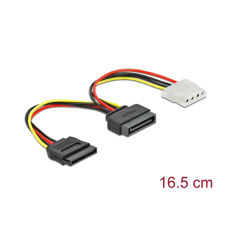 Delock Kabel Power SATA 15 Pin Stecker zu Molex 4 Pin Buchse + SATA 15 Pin Buchse