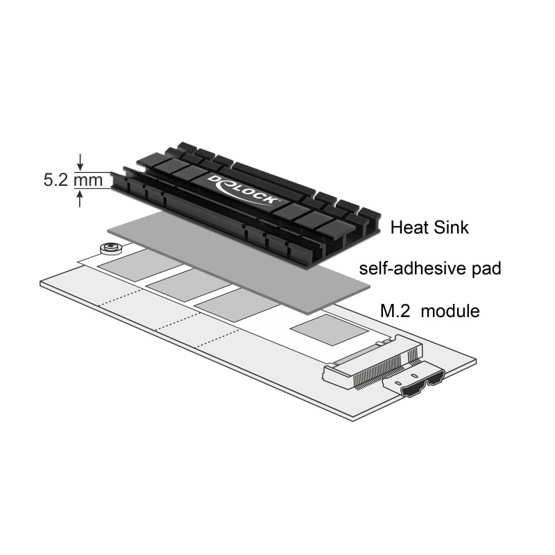Delock Kühlkörper flach 100 mm für M.2 Modul schwarz