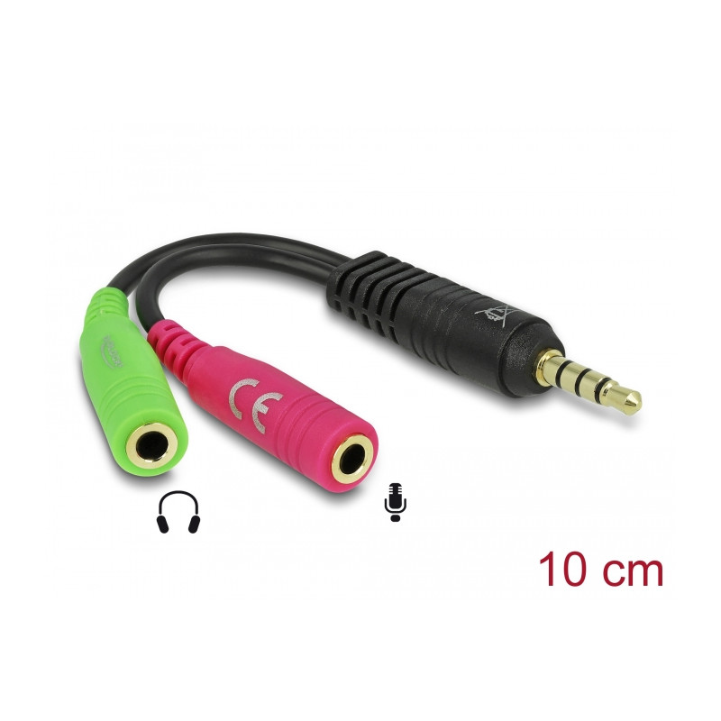 Delock Headset Adapter 1 x 3,5 mm 4 Pin Klinkenstecker - 2 x 3,5 mm 3 Pin Klinkenbuchse (OMTP)