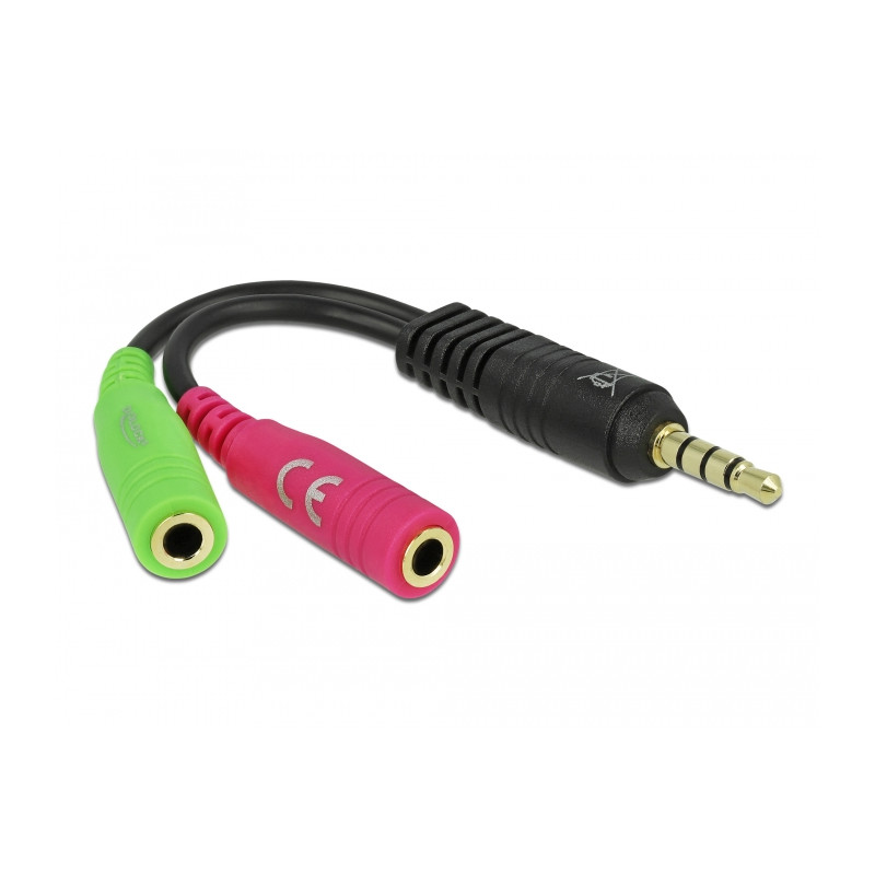 Delock Headset Adapter 1 x 3,5 mm 4 Pin Klinkenstecker - 2 x 3,5 mm 3 Pin Klinkenbuchse (OMTP)