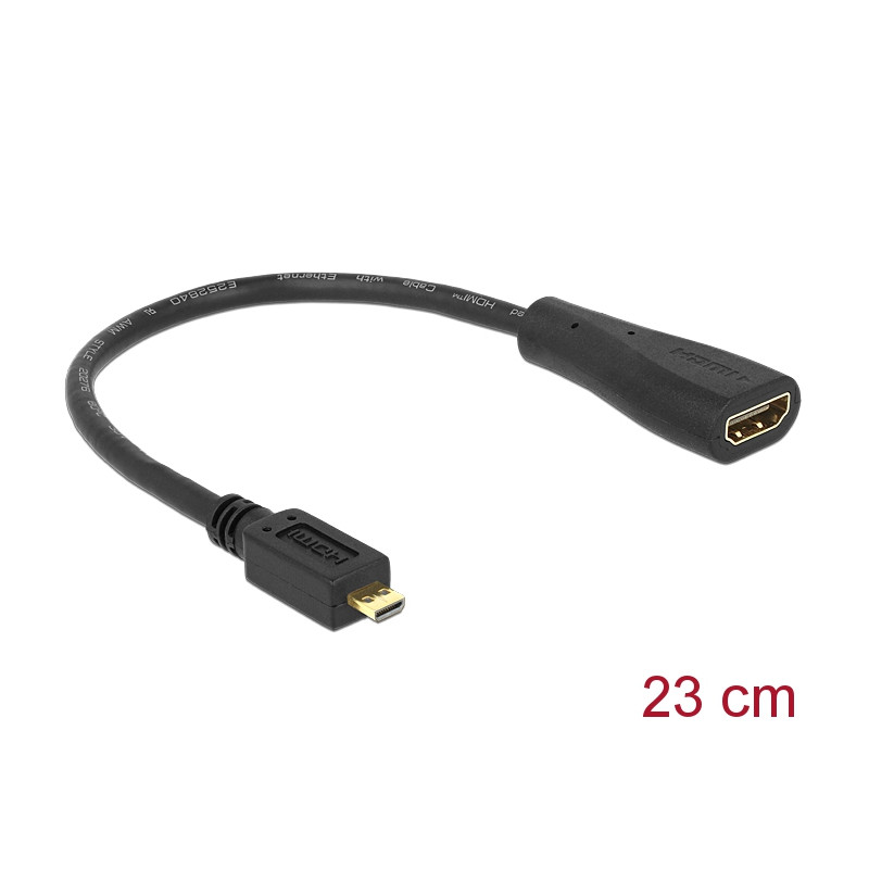 Delock Kabel High Speed HDMI mit Ethernet - HDMI Micro-D Stecker - HDMI-A Buchse 23 cm