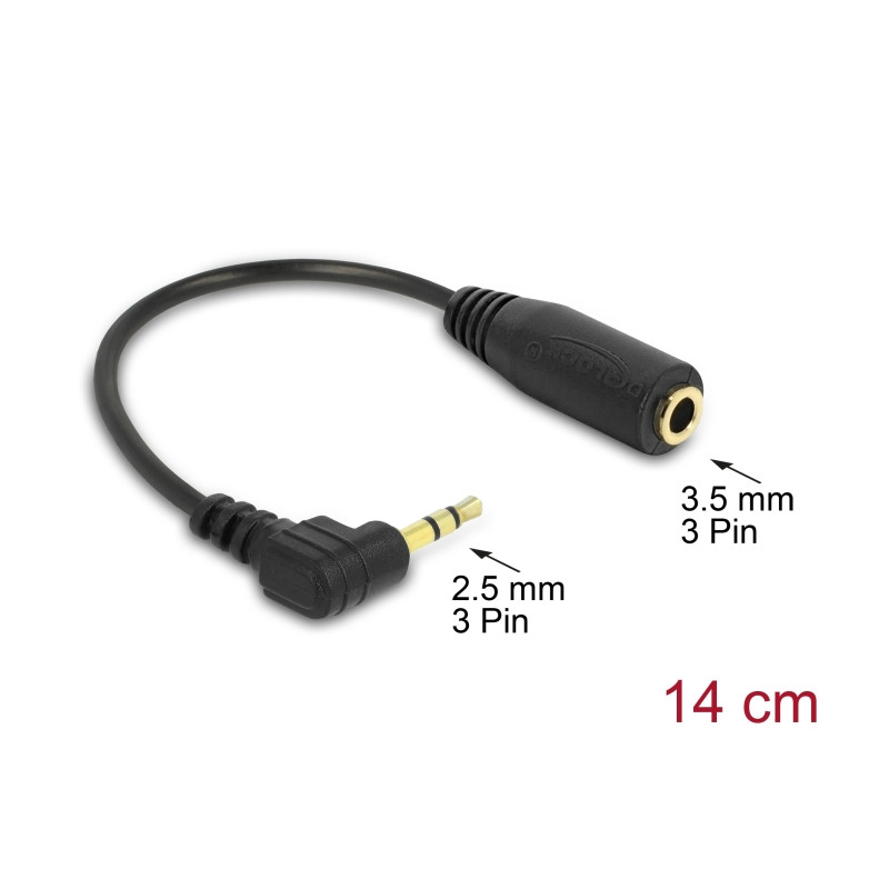 Delock Kabel Audio Klinke 2,5 mm Stecker gewinkelt - 3,5 mm Buchse 3 Pin 14 cm