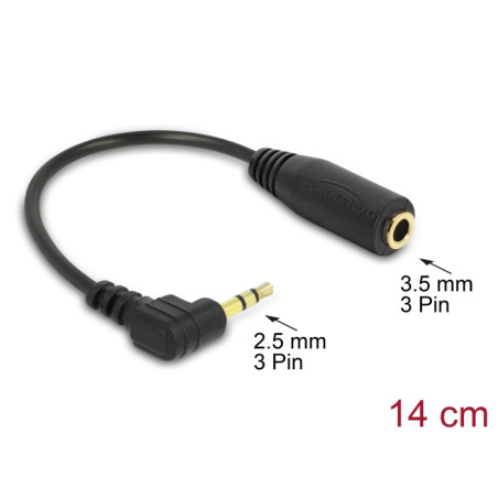 Delock Kabel Audio Klinke 2,5 mm Stecker gewinkelt - 3,5 mm Buchse 3 Pin 14 cm