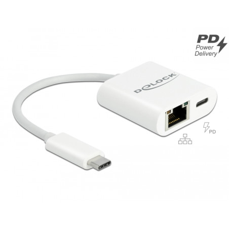 Delock USB Type-C™ Adapter zu Gigabit LAN 10/100/1000 Mbps mit Power Delivery Anschluss weiß