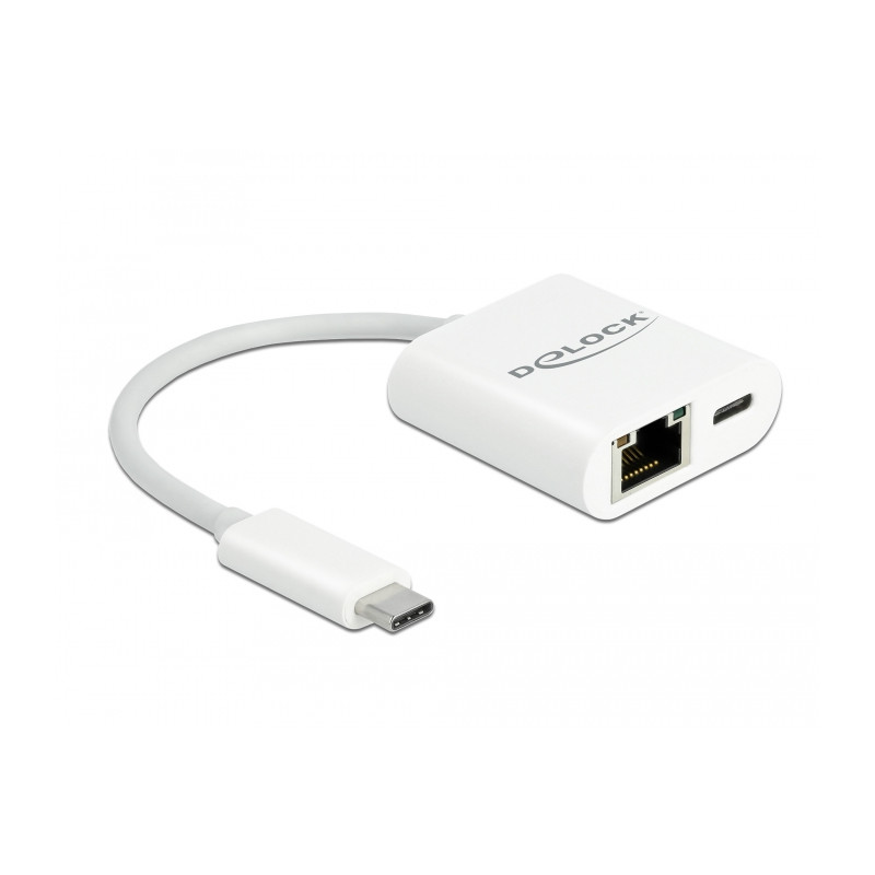 Delock USB Type-C™ Adapter zu Gigabit LAN 10/100/1000 Mbps mit Power Delivery Anschluss weiß