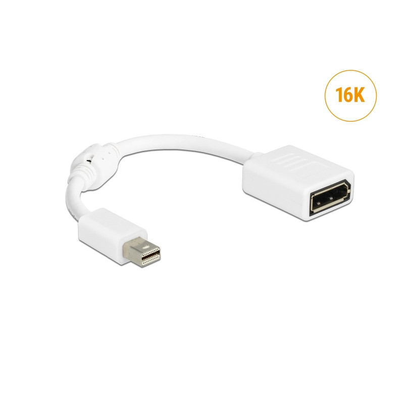 Delock Adapter mini DisplayPort Stecker zu DisplayPort Buchse 16K weiß