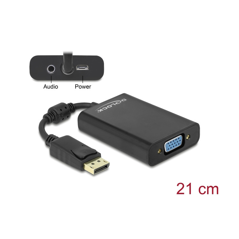 Delock Adapter DisplayPort 1.1 Stecker - VGA Buchse + Audio + Power schwarz