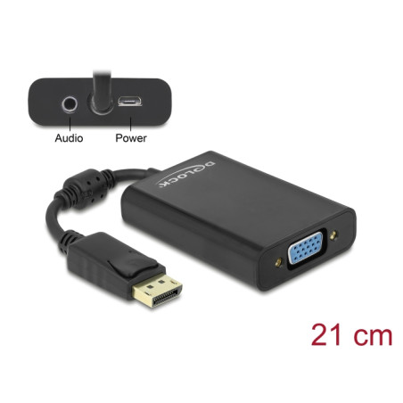 Delock Adapter DisplayPort 1.1 Stecker - VGA Buchse + Audio + Power schwarz