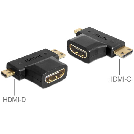 Delock Adapter HDMI-A Buchse - HDMI-C + HDMI-D Stecker