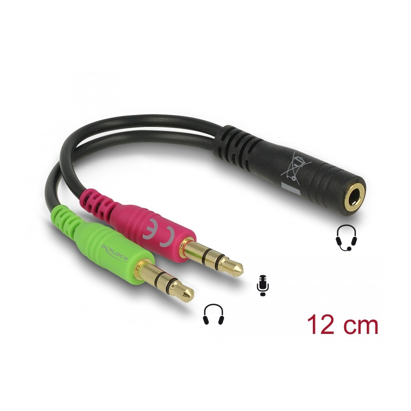 Delock Headset Adapter 1 x 3,5 mm 4 Pin Klinkenbuchse - 2 x 3,5 mm 3 Pin Klinkenstecker (CTIA Pinbelegung)