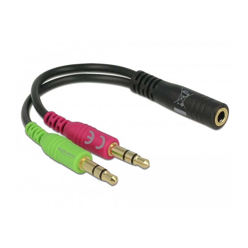 Delock Headset Adapter 1 x 3,5 mm 4 Pin Klinkenbuchse - 2 x 3,5 mm 3 Pin Klinkenstecker (CTIA Pinbelegung)