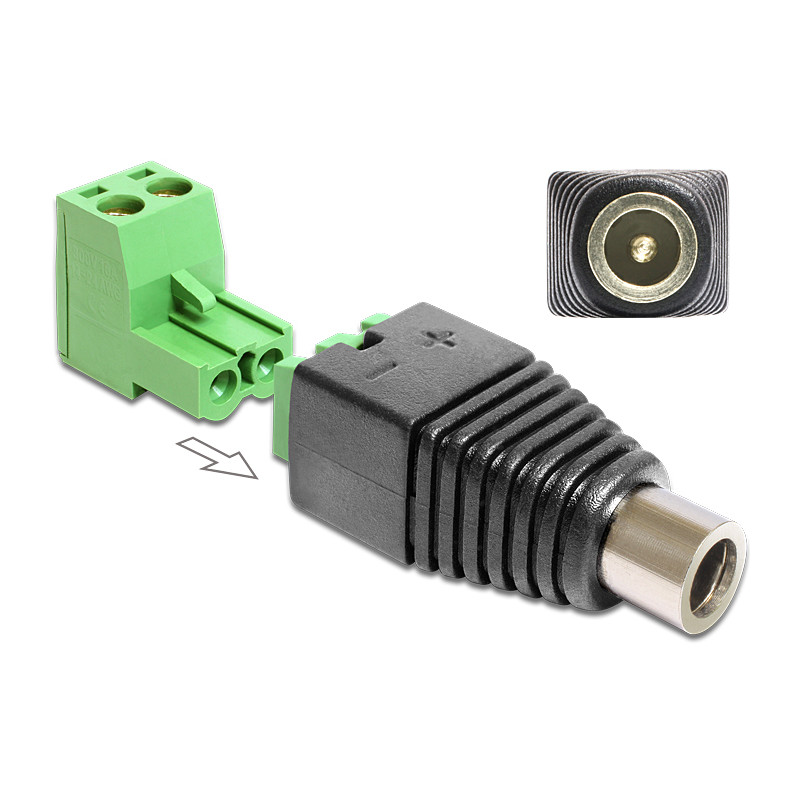 Delock Adapter DC 5,5 x 2,5 mm Buchse - Terminalblock 2 Pin 2-teilig