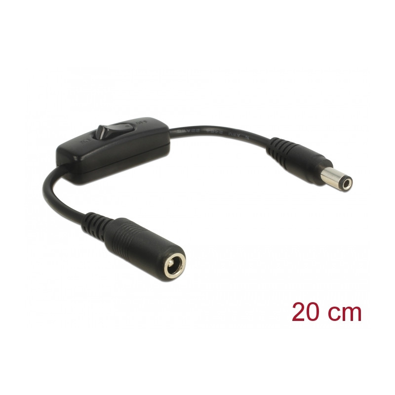 Delock Adapterkabel DC 5,5 x 2,5 mm Stecker - DC 5,5 x 2,5 mm Buchse mit Schalter 20 cm