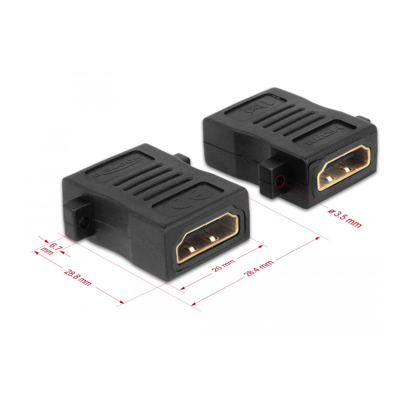 Delock Adapter HDMI-A Buchse - HDMI-A Buchse mit Schraubanschluss