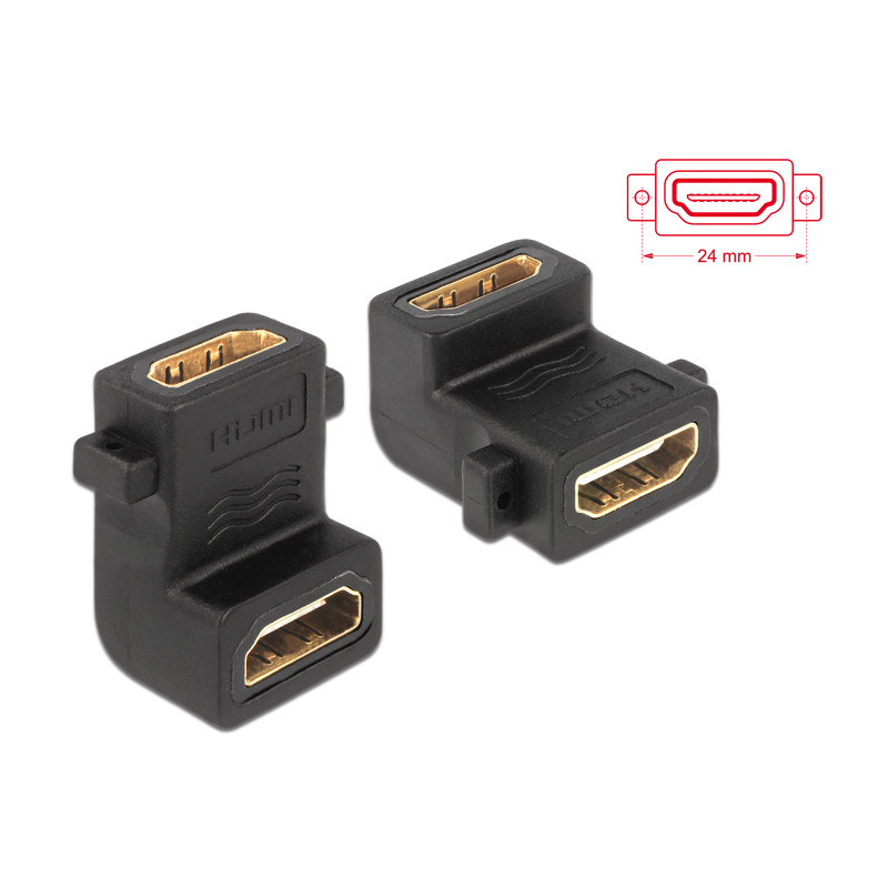 Delock Adapter HDMI A Buchse - Buchse mit Schraubanschluss 90° gewinkelt