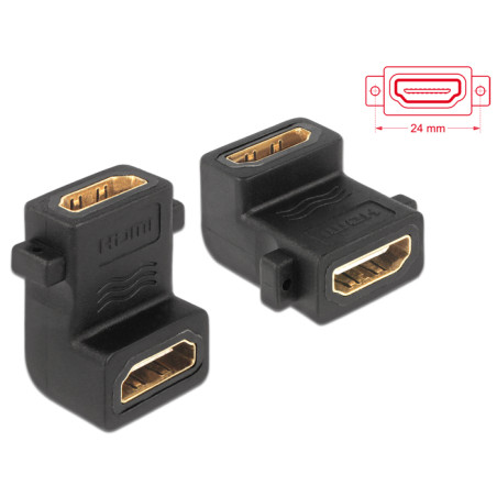 Delock Adapter HDMI A Buchse - Buchse mit Schraubanschluss 90° gewinkelt