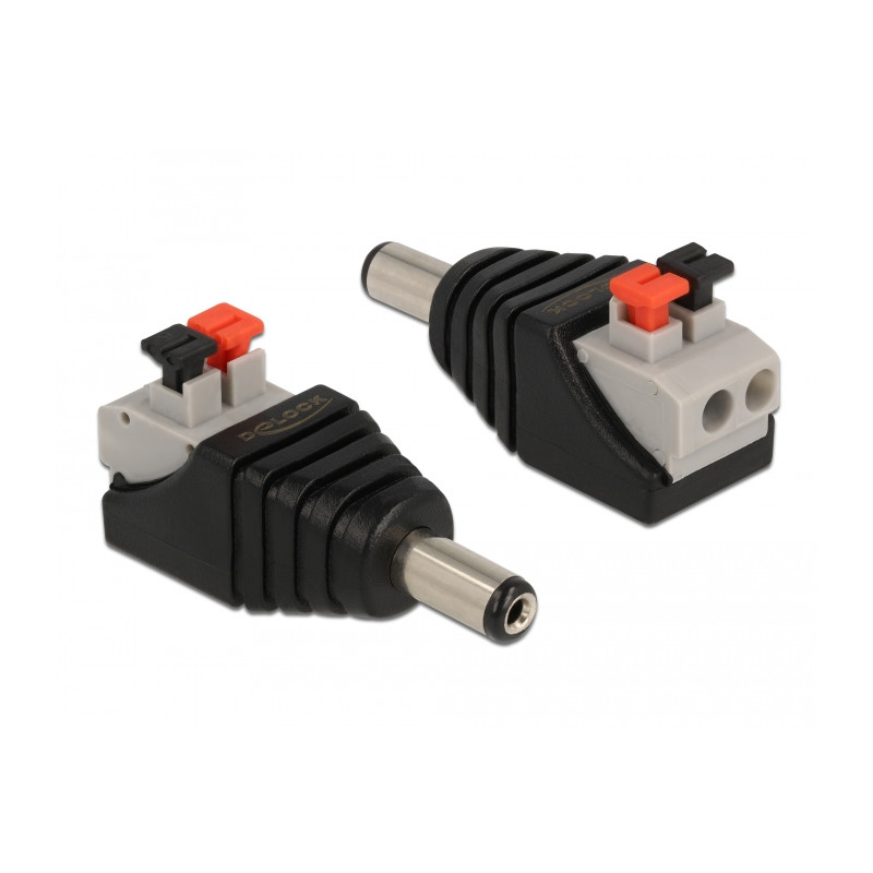 Delock Adapter DC 5,5 x 2,1 mm Stecker - Terminalblock mit Drucktasten 2 Pin
