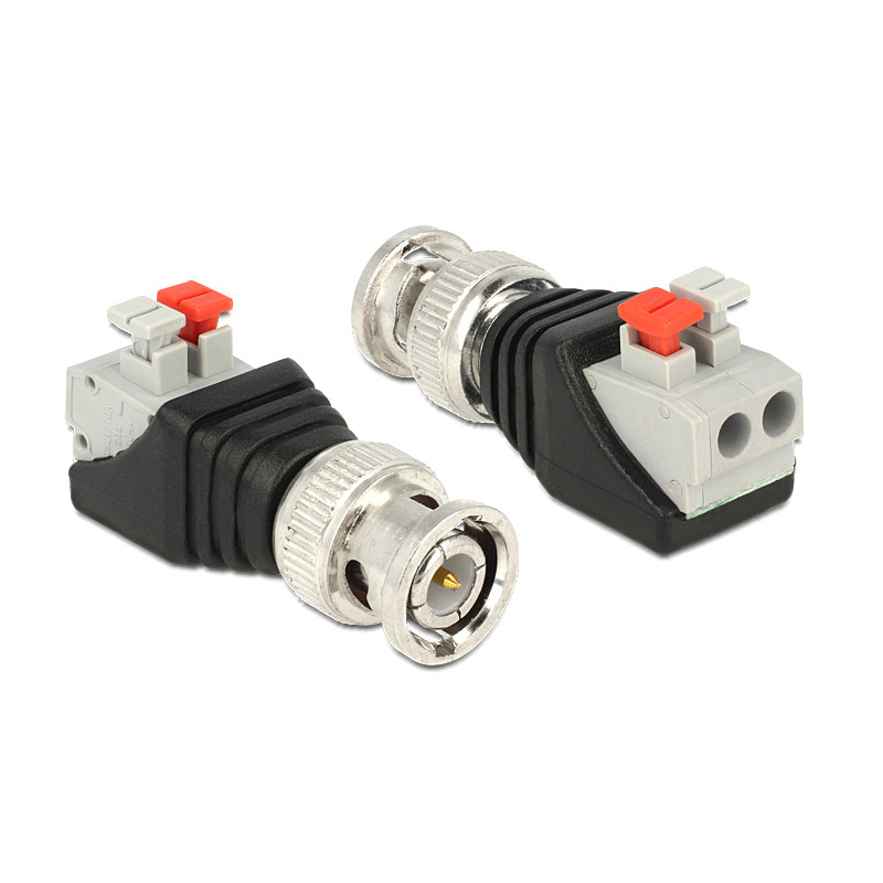 Delock Adapter BNC Stecker - Terminalblock mit Drucktasten 2 Pin