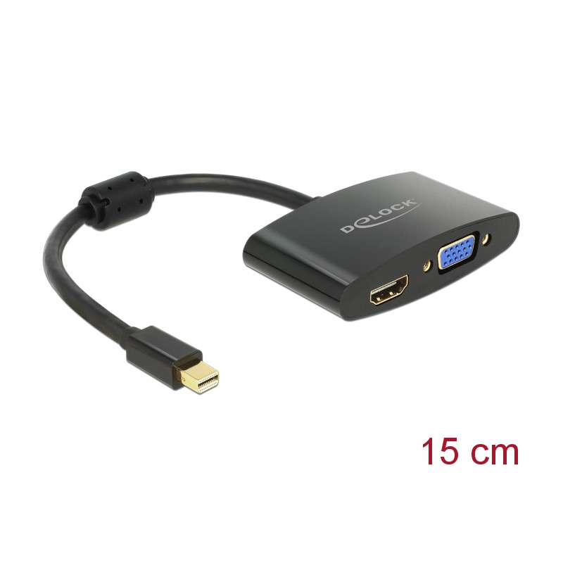 Delock Adapter mini DisplayPort Stecker - HDMI / VGA Buchse schwarz