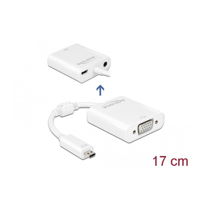 Delock Adapter HDMI Micro-D Stecker - VGA Buchse mit Audio weiß