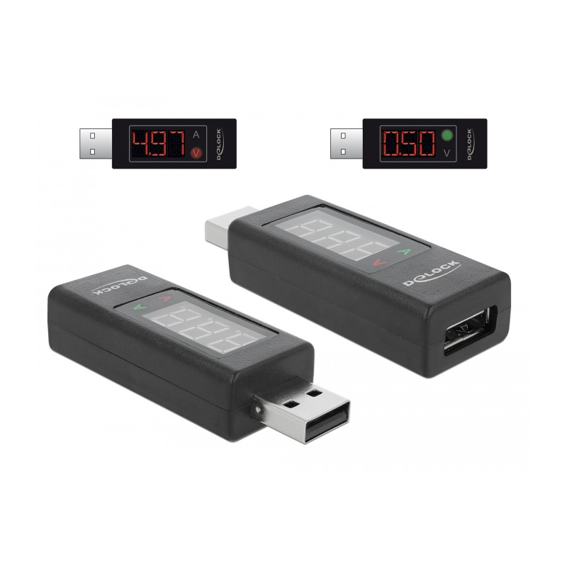 Delock Adapter USB 2.0 A Stecker - A Buchse mit LED Anzeige für Volt und Ampere
