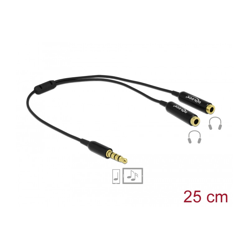 Delock Kabel Audio Splitter Klinkenstecker 3,5 mm 4 Pin - 2 x Klinkenbuchse 3,5 mm 4 Pin 25 cm