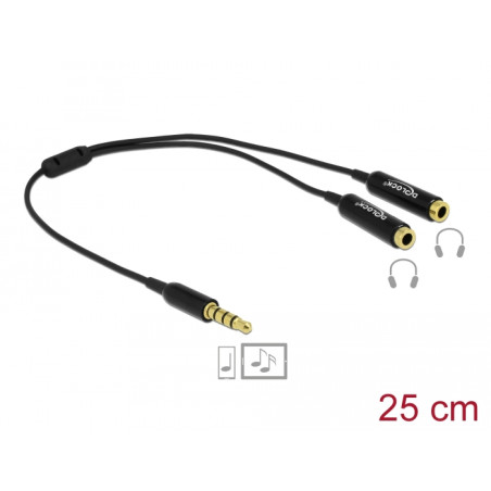 Delock Kabel Audio Splitter Klinkenstecker 3,5 mm 4 Pin - 2 x Klinkenbuchse 3,5 mm 4 Pin 25 cm