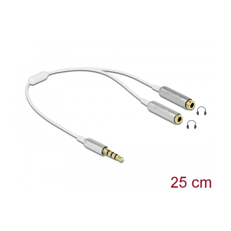 Delock Kabel Audio Splitter Klinkenstecker 3,5 mm 4 Pin - 2 x Klinkenbuchse 3,5 mm 4 Pin 25 cm