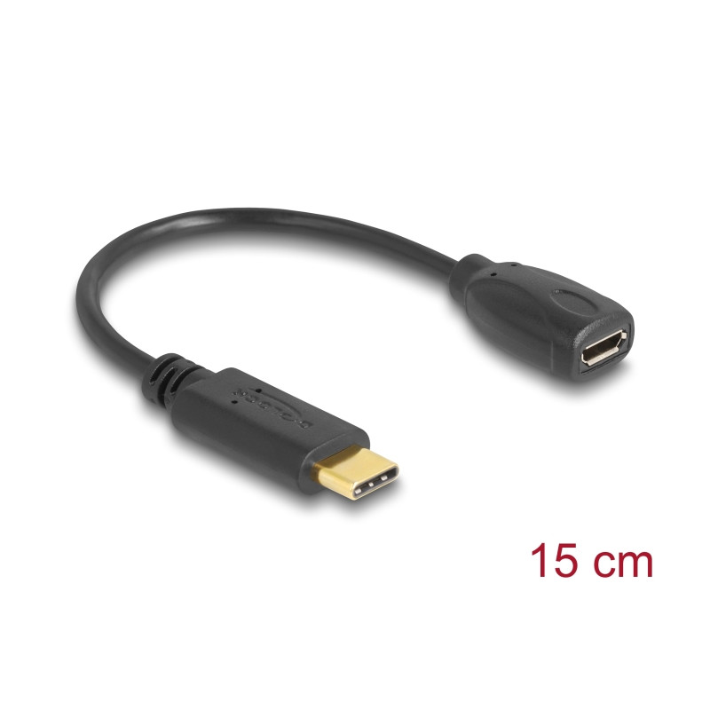 Delock Adapterkabel USB Type-C™ 2.0 Stecker - USB 2.0 Typ Micro-B Buchse 15 cm schwarz