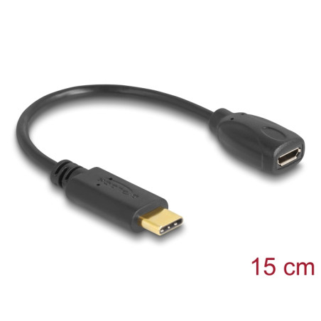 Delock Adapterkabel USB Type-C™ 2.0 Stecker - USB 2.0 Typ Micro-B Buchse 15 cm schwarz
