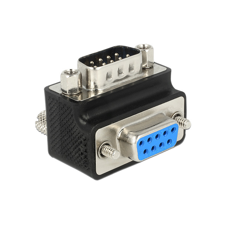 Delock D-Sub 9 Pin Stecker - Buchse 90° gewinkelt Mutter und Schraube tauschbar