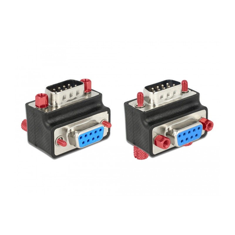 Delock D-Sub 9 Pin Stecker - Buchse 90° gewinkelt Mutter und Schraube tauschbar