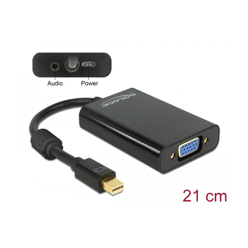 Delock Adapter mini DisplayPort 1.1 Stecker - VGA Buchse + Audio + Power schwarz