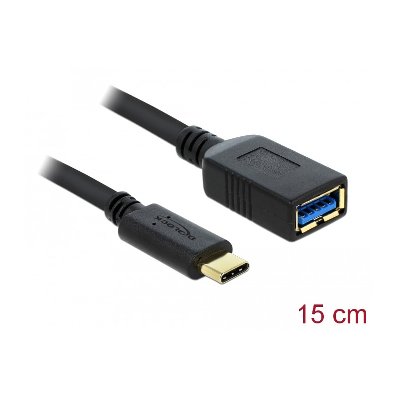 Delock USB 5 Gbps Adapter USB Type-C™ Stecker zu USB Typ A Buchse 15 cm schwarz