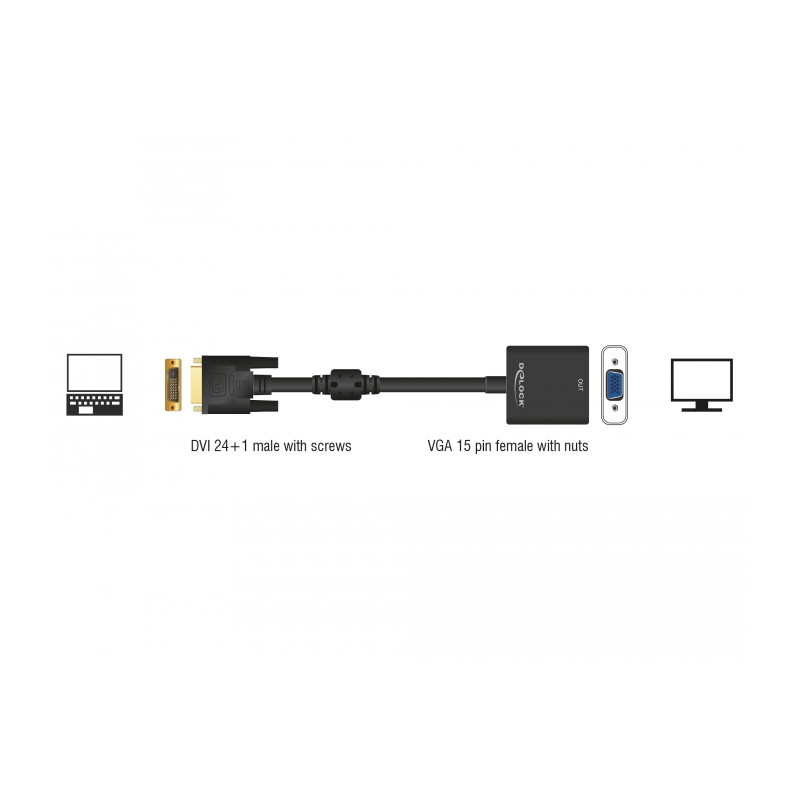 Delock Adapter DVI-D 24+1 Stecker - VGA Buchse schwarz
