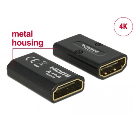 Delock Adapter High Speed HDMI mit Ethernet – HDMI-A Buchse - HDMI-A Buchse 4K Gender Changer schwarz