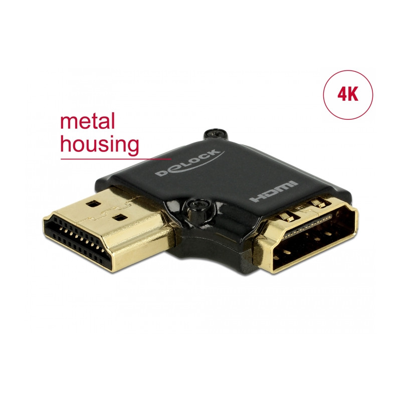 Delock Adapter High Speed HDMI mit Ethernet – HDMI-A Buchse - HDMI-A Stecker 4K 90° gewinkelt links schwarz