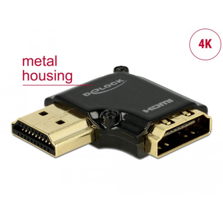 Delock Adapter High Speed HDMI mit Ethernet – HDMI-A Buchse - HDMI-A Stecker 4K 90° gewinkelt links schwarz