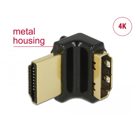 Delock Adapter High Speed HDMI mit Ethernet – HDMI-A Buchse - HDMI-A Stecker 4K 90° gewinkelt oben schwarz