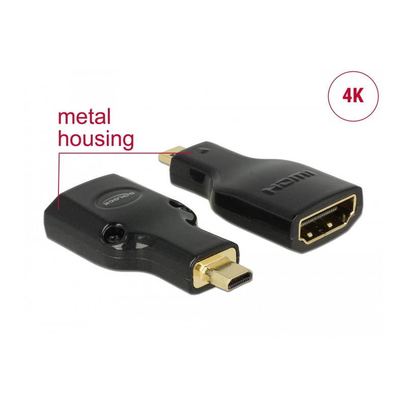 Delock Adapter High Speed HDMI mit Ethernet - HDMI Micro-D Stecker - HDMI-A Buchse 4K schwarz