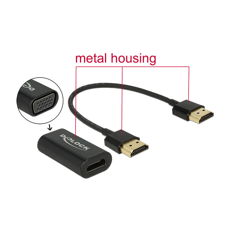 Delock Adapter HDMI-A Stecker - VGA Buchse Metallgehäuse mit 15 cm Kabel