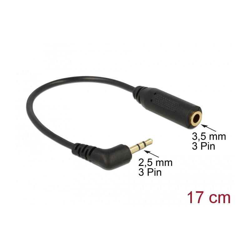 Delock Audiokabel Klinkenstecker 2,5 mm 3 Pin gewinkelt - Klinkenbuchse 3,5 mm 3 Pin